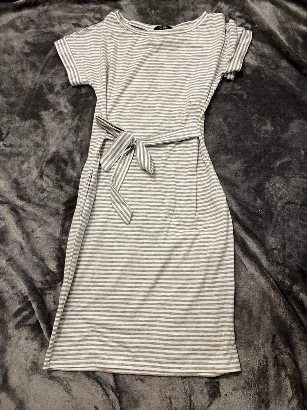 CBR Gray and White Striped Tie-Waist Mini Dress